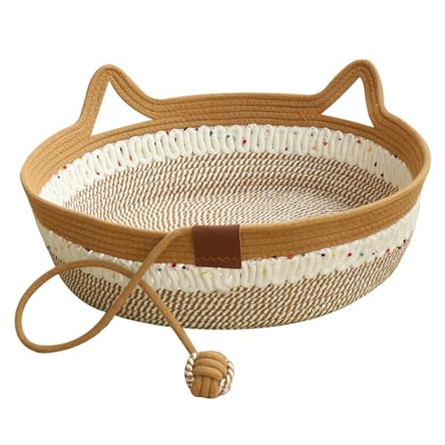 Hbbgdiy Katzenkorb Faltbarer Korbbett mit Widerstand resistentes Korbkatzebett mit Seilball -Waschkugel schlafbares Nest ohne zerkleinerte Rattanbetten für Innenkatzen weniger als 6 kg von Hbbgdiy