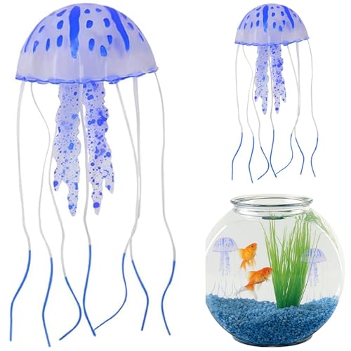 Hbbgdiy Schwimmende Fischtankdekorationen, 2pcs 5, 9 x 2 Zoll Simulation Glühqualle Dekor, Silikonquallendekorationen für Fischtankaquarium von Hbbgdiy