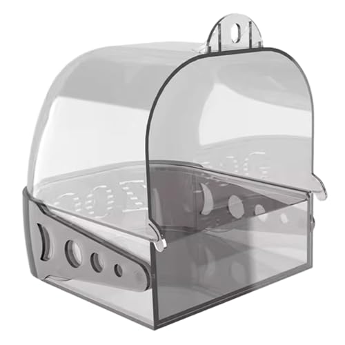 Hbbgdiy Vogelbad für Käfig, 6x5x6 Zoll transparent graues PC-Vogelkäfigbad mit abnehmbarem Boden und Verstellbarer Schalldämpfer für kleine bis mittlere Vögel von Hbbgdiy