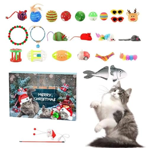 Hbbgdiy Weihnachtsiventkalender 2024 mit 24 Tagen Countdown und Verschiedene Katzenspielzeuge, interaktiver Katzen -Adventskalender für Liebhaber und Weihnachtsflecken von Hbbgdiy