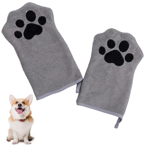 Hunde-Reinigungshandschuhe, 2 Stück Korallenfleece-Handschuhe, wasserabsorbierende Hundehandtücher, Katzenpfotenhandschuhe, aufhängbar und leicht zu reinigen, als Trockenhandschuhe für Haustiere. von Hbbgdiy