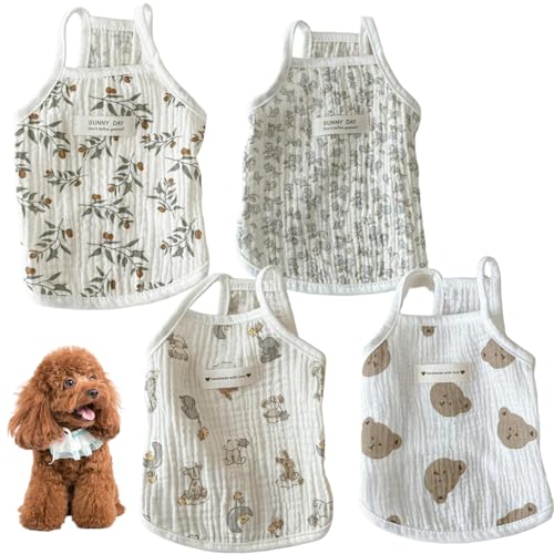 Hundekleidung Sommer, 4pcs niedliche Druckhund-Kleidung, atmungsaktive Baumwolltierkleidung für 2, 5-3, 5 kg Haustiere Hundekleidung Sommer, 4pcs niedliche Druckhund-Kleidung, atmungsaktive Baumwolltierkleidung für 2, 5-3, 5 kg Haustiere von Hbbgdiy