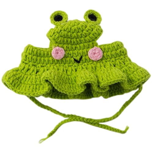 Katzenhut, niedliche Strickfroschkatze Hüte mit Ohrlöchern und Riemen, weiche, warme Party Kostüm Kopfbedeckung Accessoires für Kätzchen kleine Hunde kleine Tiere von Hbbgdiy
