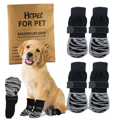 Anti-Rutsch-Socken für Hunde, Socken für Gehwege, warm/kalt, Pfotenschutz gegen Lecken und Rutschen, ideal für Hund Paw Schutz (L) von Hcpet