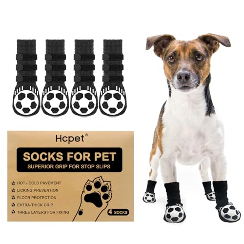 2 Paar Doppelseitige Anti-Rutsch Hundesocken, Pfotenschutz Mit Strap Traction Control für Hartholzböden, Verletzungen Verhindern Lecken für Kleine Mittlere Große Hunde (L) von Hcpet