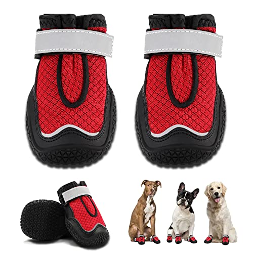 Hcpet Hundestiefel, atmungsaktive Hundeschuhe für heißen Bürgersteig, hitzebeständige Hundeschuhe mit reflektierenden Riemen, Pfotenschutz für Welpen im Freien mit Gummisohlen zum Wandern und Laufen, von Hcpet