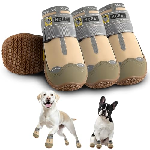 Hcpet Hundestiefel, wasserdicht, für kleine, mittelgroße und große Hunde, rutschfest, Pfotenschutz mit reflektierenden Riemen, 4 Stück von Hcpet