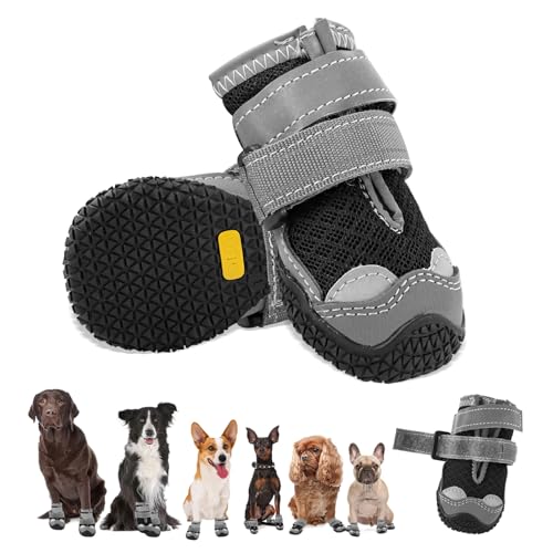 Hundeschuhe für Mittelgroße Hunde, rutschfeste Hundeschuhe Mit Reflektierenden Riemen Pfotenschutz für Schneewandern/Spazierengehen/Outdoor/Boden (3) von Hcpet