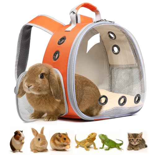 Tragetasche für Kaninchen, Meerschweinchen, Rucksack für Kaninchen, Bartagame, Eidechse, Hamster, Kätzchen. Atmungsaktive Haustier-Reisetasche für Tierarztbesuche und Outdoor-Abenteuer (Orange) von Hcupet
