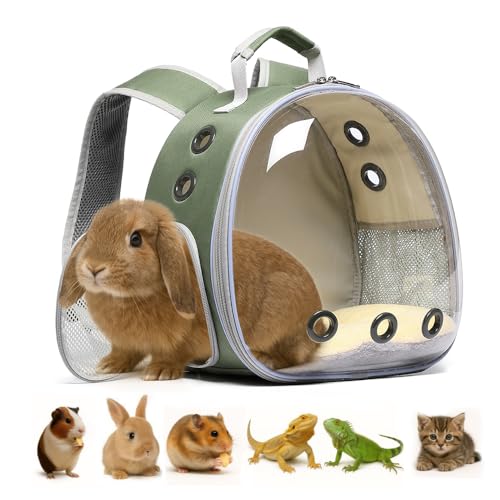 Tragetasche für Kaninchen, Meerschweinchen, Rucksack für Kaninchen, Bartagame, Eidechse, Hamster, Kätzchen. Atmungsaktive Haustier-Reisetasche für Tierarztbesuche und Outdoor-Abenteuer (Armeegrün) von Hcupet