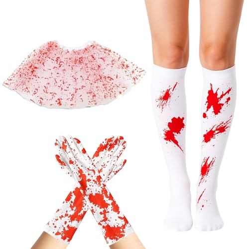 Halloween Kostüm Hund, 3-teiliges Horror Kostüm Set mit Blutrock, Socken und Handschuhen, Gruselige Verkleidung für Partys und Cosplay, Polyester Material von HcvGcm