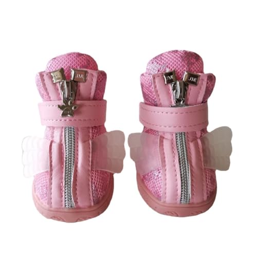 Hdwk&Hped Kleine Hundestiefel, atmungsaktives Netzgewebe, Sommer-Hundeschuhe, Rosa, stilvolle PU-Hunde-Mädchen-Stiefel mit strapazierfähiger, rutschfester Gummisohle (Nr. 3 (6 ~ 4,5 kg), Engel-Stil von Hdwk&Hped