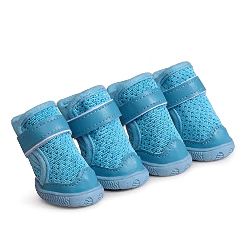 Hdwk&Hped Kleine Hundestiefel, atmungsaktives Netzgewebe, Sommer-Hundeschuhe, blau, stilvolle PU-Stiefel mit strapazierfähiger, rutschfester Gummisohle (solider Stil – Blau, Nr. 3 (6 ~ 4,5 kg)) von Hdwk&Hped