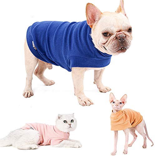 Hdwk&Hped Warme Hunde-Shirt, weiches Fleece, für Katzen, kleine und mittelgroße Hunde, Größe L, Blau von Hdwk&Hped