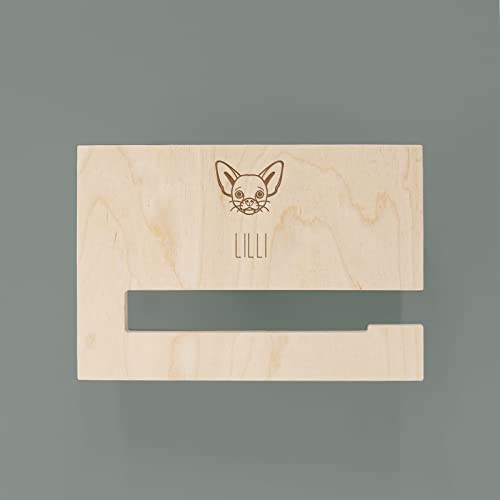 Hundegarderobe aus Holz mit Hunde Motiv & Namen - Leinenparkplatz Hund mit Ablage & Gravur - 25x17x11,7cm - Birkenholz - Geschenk Hundeliebhaber - Leinen Garderobe - hellomini (Chihuahua) von hellomini