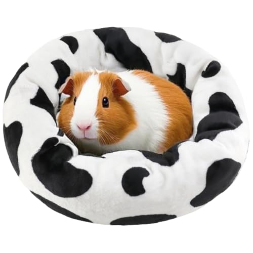 HeNdShe Meerschweinchenbett, weich, waschbar, Donut-Form, Haustierbett für Zwergkaninchen, Igel, Chinchillas, Frettchen, Ratten, Kleintiermatte zum Kuscheln und Spielen – Kuhmuster von HeNdShe