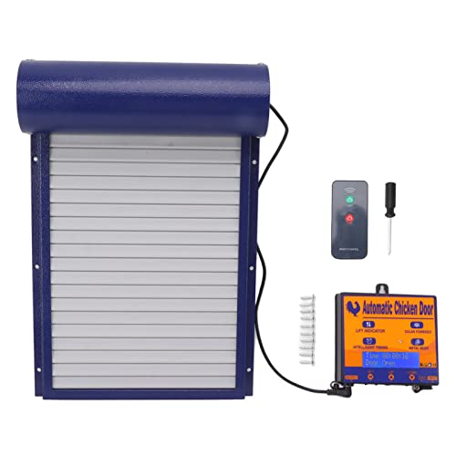 Automatische Hühnerstalltür, Automatische Hühnerstalltür, Programmierbarer Aluminium-Hühnerstall-Türöffner mit Timer, Lichtsensor, Fernbedienung, 3 Modi (Blue) von Headerbs