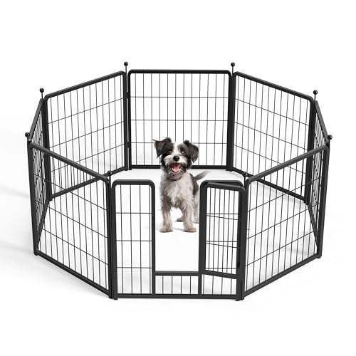 HealSmart Hunde-Laufstall, 61 cm, 8 Paneele, mehrförmiger, faltbarer Metall-Haustiergehege mit einzelnem Tor, leicht und einfach zu tragen, Schwarz von HealSmart