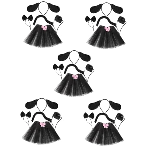 Healeved 5 Sätze Cosplay Hundekostüm Set Tierohren Stirnband mit Fliege Tutu für Halloween Karneval Kindergeburtstag Wiederverwendbare Bequeme Hundekleidung für Kreative Fotos von Healeved