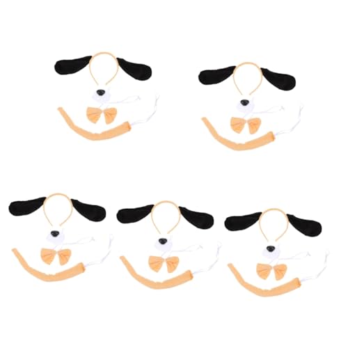 Healeved 5 Sätze Hundekostüm Set mit Hundeohr Stirnband Falscher Nase und Fliege Lustiges Cosplay Accessoire für Halloween und Partys von Healeved
