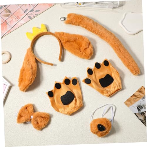 Healeved Hundekostüm Teilig Hundeschwanz Ohren Stirnband Pfotenhandschuhe Verstellbar Wiederverwendbar Komfortabel für Hunde Cosplay Party Zubehör von Healeved