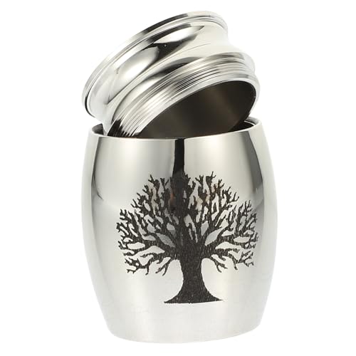 Healeved Kleine Edelstahl Urne Silberfarben Cremation Pet Urn für Haustierasche Kommemorative Aschebox Lebensbaum Design Kompakt Langlebig und Tragbar zur Sicheren Aufbewahrung von Healeved
