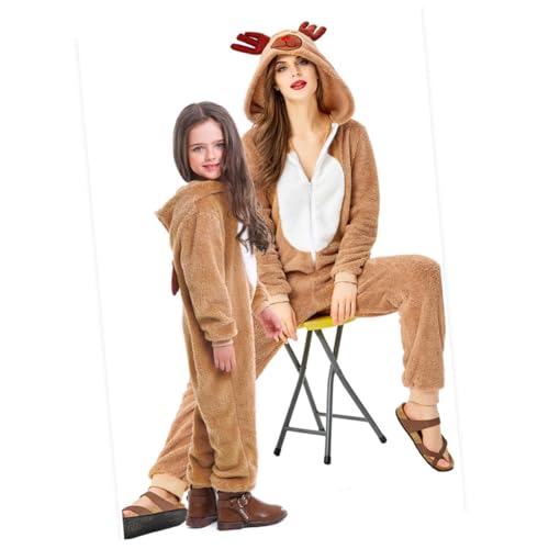 Healeved Rehkitz Kostüm Fleece Cosplay Tierkostüm Unisex Role Play Outfit S Dunkel Khaki und Strapazierfähig für Karneval Halloween Geburtstag von Healeved
