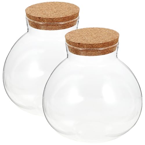 Healeved Terrarium-Behälter aus Glas, rund, für Sukkulenten, Terrarium, Knospen, Vasen, Ostern, Süßigkeiten, Glas, Nachricht, Wünsche, Flasche mit Korkdeckel für Pflanzen, 15 x 16 cm, 2 Stück Healeved Terrarium-Behälter aus Glas, rund, für Sukkulenten, Terrarium, Knospen, Vasen, Ostern, Süßigkeiten, Glas, Nachricht, Wünsche, Flasche mit Korkdeckel für Pflanzen, 15 x 16 cm, 2 Stück von Healeved