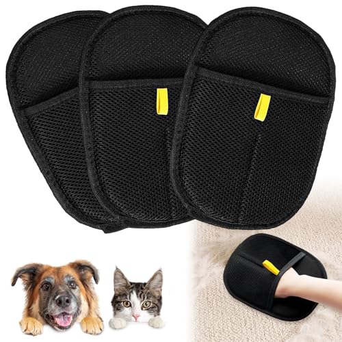 Tierhaarentferner handschuh - Fellhandschuhe Katze - Fell Magnet Handschuh für Haustiere, Antistatisch & Atmungsaktiv, Waschbar, Ideal Als Katzenbürste, Fellmagnet (schwarz, 3 stück) von Healife