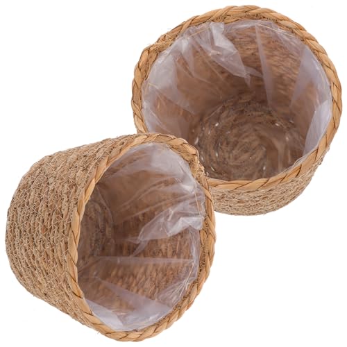 Healifty 2 Stück Gewebter Pflanzkorb Strohblumenkorb Für Den Innenbereich Mit Einsatz Rustikales Boho-Stil Bodentöpfe Zimmerdekor von Healifty