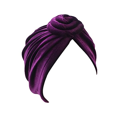 Healifty Turban Hut Samt Twist Plissee Hair Wrap böhmischen Hut Chemo Beanie Mütze für Frauen (lila) von Healifty