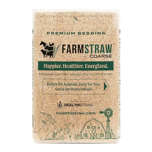 HealthiStraw FarmStraw Grobschnitt, 100 cm, natürliches Weizenstroh, Tierstreu für Gehöfte, Hobbyfarmen und kleine Haustiere, saugfähig, flauschig und isolierend – nachhaltig angebaut von Healthistraw