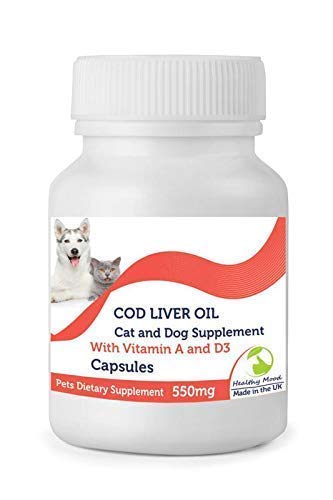 Dorschleber 550mg mit Vitamin A und D3 Fisch Körperöl Petrition für Katzen und Hunde Haustiere X180 Kapseln Pillen UK Ernährung Gesundheit Ergänzung Vitamine von Healthy Mood