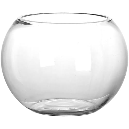 Healvian Fisch Aquarium Goldfischglas Klare Glaskugelvase Kristallglas Kugelaquarium Glas 18cm Glasvase Runde Kugelvase Glas Fischschale Goldfischbecken für Blumen oder als Fischglas von Healvian