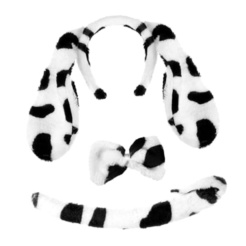 Healvian Plüsch Dalmatiner Hundekostüm Set mit Süßem Ohr Stirnband Fliege und Leichtes Party Cosplay Zubehör für Tierkostüm Geburtstag Halloween und Karneval von Healvian