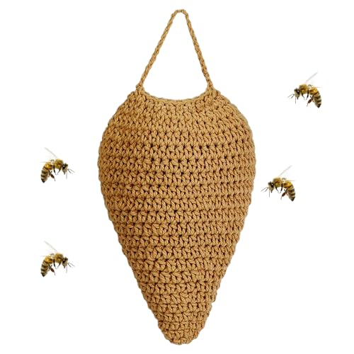 Gewebtes gefälschtes Wespennest Hängende Hornissennest Lockvogel Faux Hornet Bienenstock Dekoration Jacken Nester Wespe für Traufe Garten Obstgarten von Heanchtic