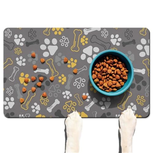 Hearda Futtermatte Hund Groß,Katzen Futternapf Unterlage rutschfest Saugfähig Napfunterlage Hund Unterlage Katzennapf Schnelltrocknend Futternapf Matte Haustier Futtermatte (Gelb + Grau F,40x120cm) von Hearda