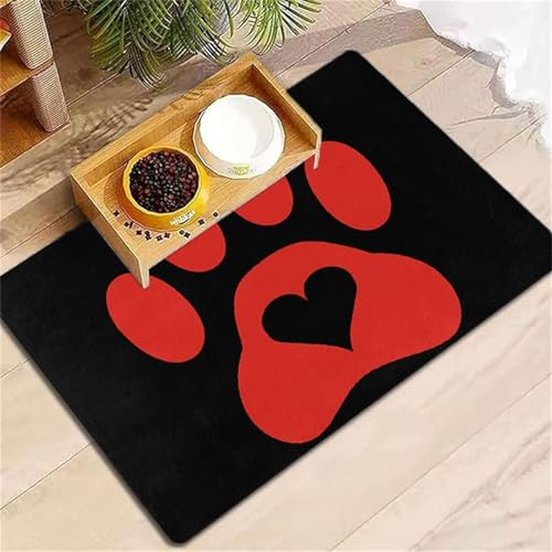 Hearda Futtermatte Hund Groß,Katzen Futternapf Unterlage rutschfest Saugfähig Napfunterlage Hund Unterlage Katzennapf Schnelltrocknend Futternapf Matte Haustier Futtermatte (Rot F,40x60cm) von Hearda