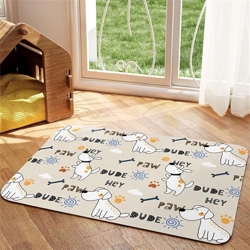 Hearda Futtermatte Hund Saugfähig, Katzen Futternapf Unterlage Napfunterlage Hund Schnelltrocknend Futternapf Matte rutschfest Haustier Futtermatte Unterlage Katzennapf (30x40cm,Weiß Welpe J) von Hearda