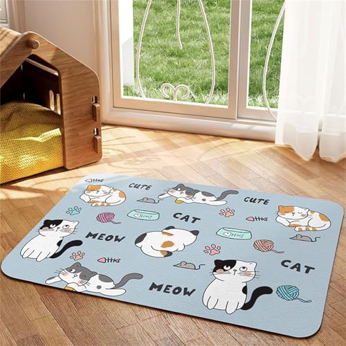Hearda Futtermatte Hund Saugfähig, Katzen Futternapf Unterlage Napfunterlage Hund Schnelltrocknend Futternapf Matte rutschfest Haustier Futtermatte Unterlage Katzennapf (50x80cm,Süß Kätzchen J) von Hearda