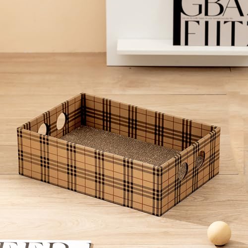 Hearda Katzen Kratzbrett Box, Kratzbretter Katze, Premium Katzenkratzbrett, Kratzpappe für Katzen, Katzenkratz um Katzenkratzern Vorzubeugen und Sofa Teppiche Wände (Kariert,47x31.5x14cm) von Hearda