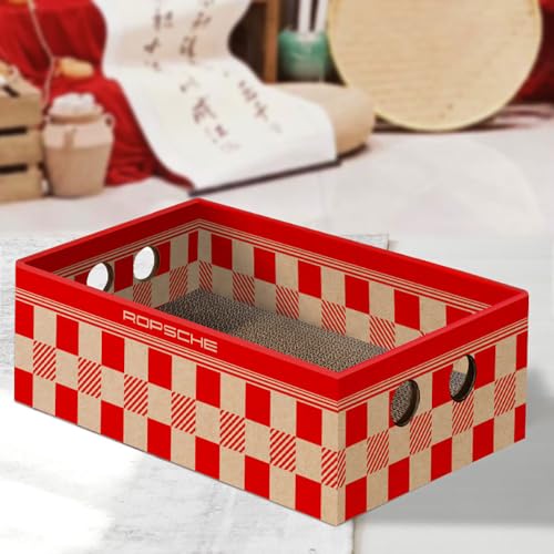 Hearda Katzen Kratzbrett Box, Kratzbretter Katze, Premium Katzenkratzbrett, Kratzpappe für Katzen, Katzenkratz um Katzenkratzern Vorzubeugen und Sofa Teppiche Wände (Rot kariert,47x31.5x14cm) von Hearda