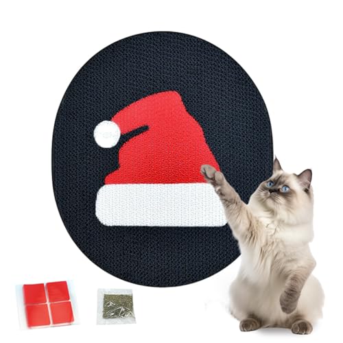 Hearda Kratzbrett Katze mit Katzenminze, Kratzpappe, Oval Katzenkratzbretter aus Wellpapp-Karton für Katzen zum Kratzen und Ausruhen, Schützt Möbel, Ideales Kätzchen Geschenk (Weihnachtsmütze) von Hearda