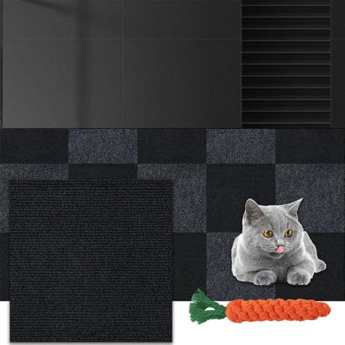 Hearda Kratzbretter Katze, 1 Stück Selbstklebend Katzenkratzbrett Kratzbrett, Quadrat DIY Trimmbarer Kratzpappe für Katzen, Katzenkratz um Katzenkratzern Vorzubeugen Sofa Teppiche (Schwarz,30x30cm) von Hearda