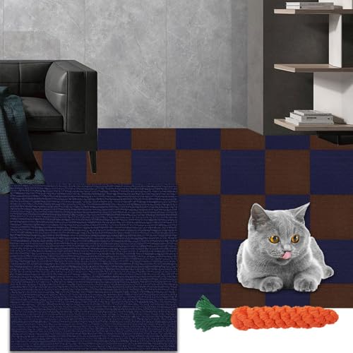 Hearda Kratzbretter Katze, 1 Stück Selbstklebend Katzenkratzbrett Kratzbrett, Quadrat DIY Trimmbarer Kratzpappe für Katzen, Katzenkratz um Katzenkratzern Vorzubeugen Sofa Teppiche (Dunkelblau,30x30cm) von Hearda