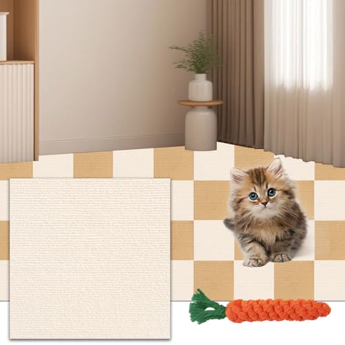 Hearda Kratzbretter Katze, 1 Stück Selbstklebend Katzenkratzbrett Kratzbrett, Quadrat DIY Trimmbarer Kratzpappe für Katzen, Katzenkratz um Katzenkratzern Vorzubeugen Sofa Teppiche (Cremeweiß,30x30cm) von Hearda