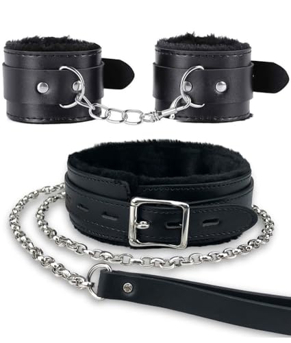 Gothic Plüsch-Lederhalsband mit Kette, abnehmbare Leine, Seil, kleines Haustierhalsband, Schwarz von Heavelove