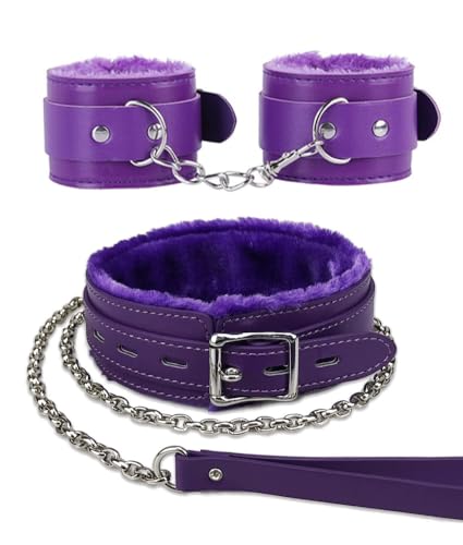 Gothic Plüsch-Lederhalsband mit Kette, abnehmbare Leine, Seil, kleines Haustierhalsband, Violett von Heavelove