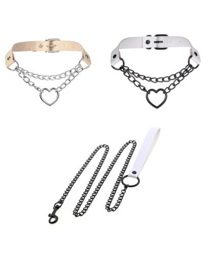Halsband- und Leine, Vintage-Stil, Herz-Design, Leder, Schwarz, 3-teilig, für Hunde, Emo, Gothic, Kospaly, Geschenke, Halsbänder, Choker, Beige und Weiß Halsband- und Leine, Vintage-Stil, Herz-Design, Leder, Schwarz, 3-teilig, für Hunde, Emo, Gothic, Kospaly, Geschenke, Halsbänder, Choker, Beige und Weiß von Heavelove