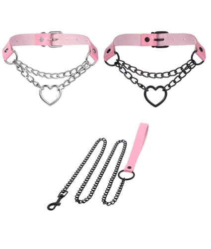 Halsband und Leine, Vintage-Stil, Herzmotiv, Leder, Halsband, Halsband, Halsband, Halsband, Halsband, Halsband, 3-teilig, für Hunde, Gothic, Kospaly, Schwarz Halsband und Leine, Vintage-Stil, Herzmotiv, Leder, Halsband, Halsband, Halsband, Halsband, Halsband, Halsband, 3-teilig, für Hunde, Gothic, Kospaly, Schwarz von Heavelove